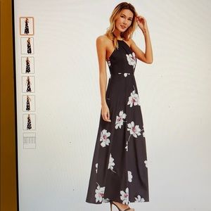 Floerns Halter Neck Backless Chiffon Maxi Dress